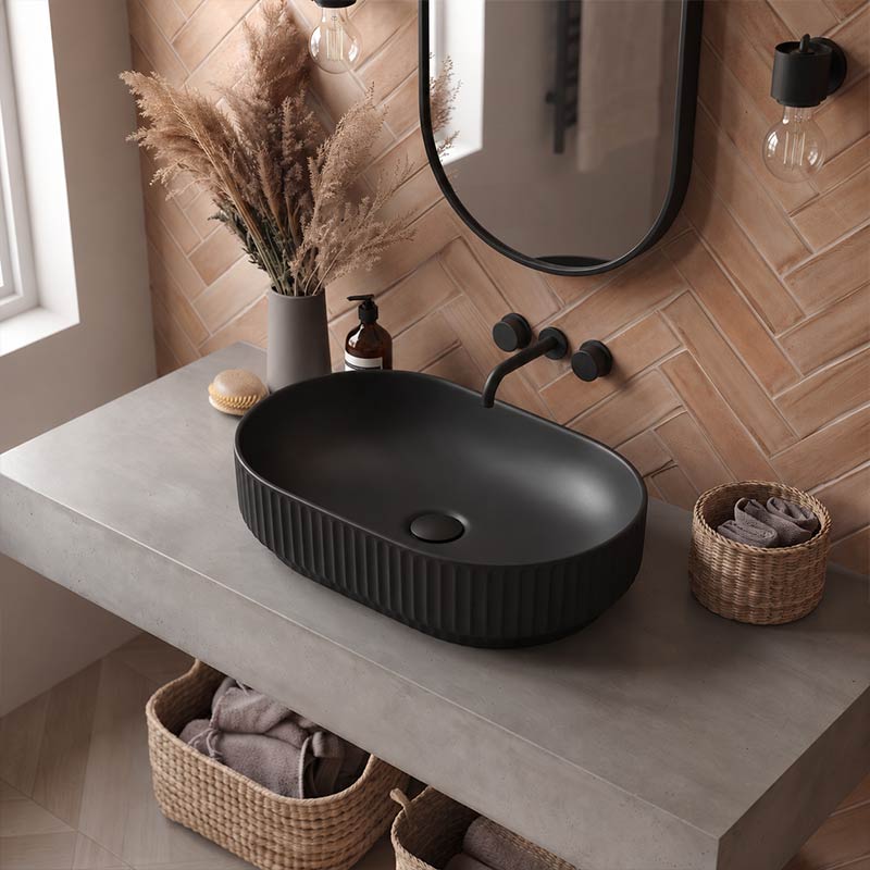Infinity Fluted Oval Above Counter Ceramic Basin 500x330x135mm - In Various Colour