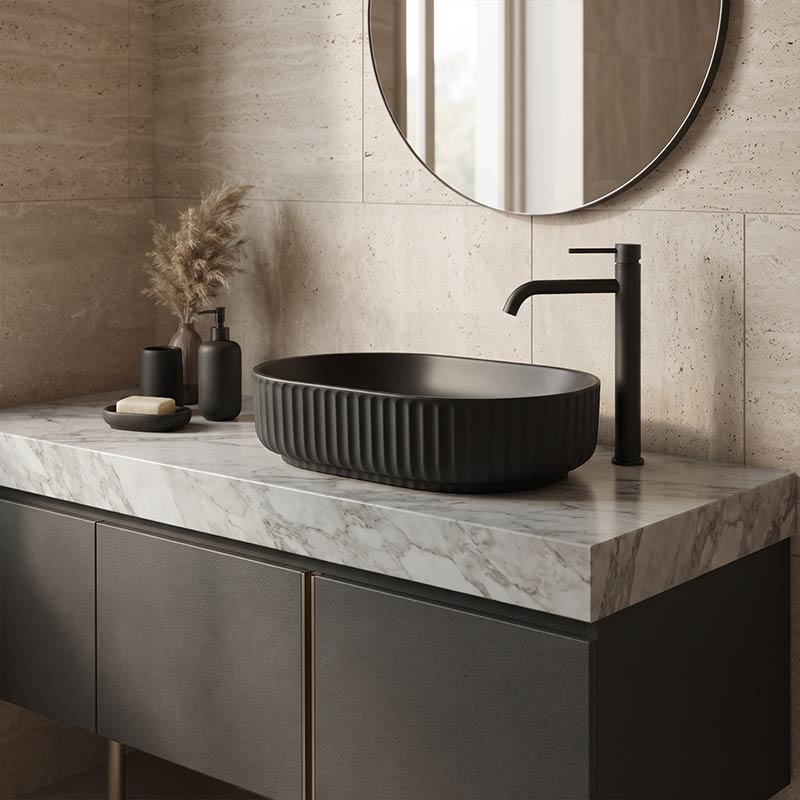 Infinity Fluted Oval Above Counter Ceramic Basin 500x330x135mm - In Various Colour