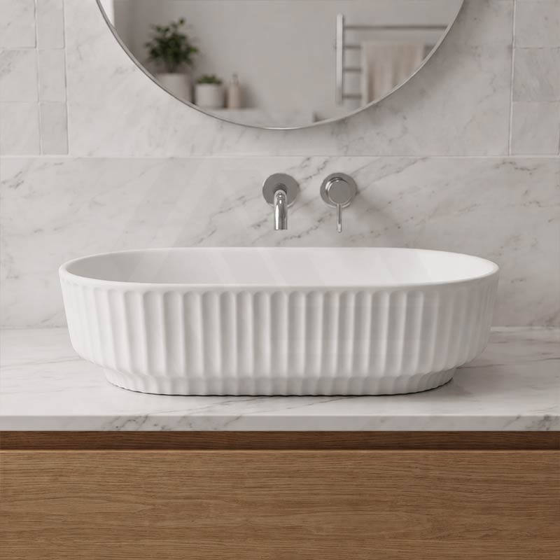 Infinity Fluted Oval Above Counter Ceramic Basin 500x330x135mm - In Various Colour
