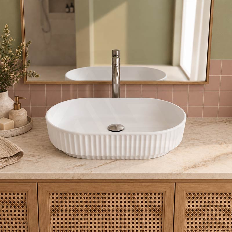 Infinity Fluted Oval Above Counter Ceramic Basin 500x330x135mm - In Various Colour