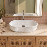 Infinity Fluted Oval Above Counter Ceramic Basin 500x330x135mm - In Various Colour