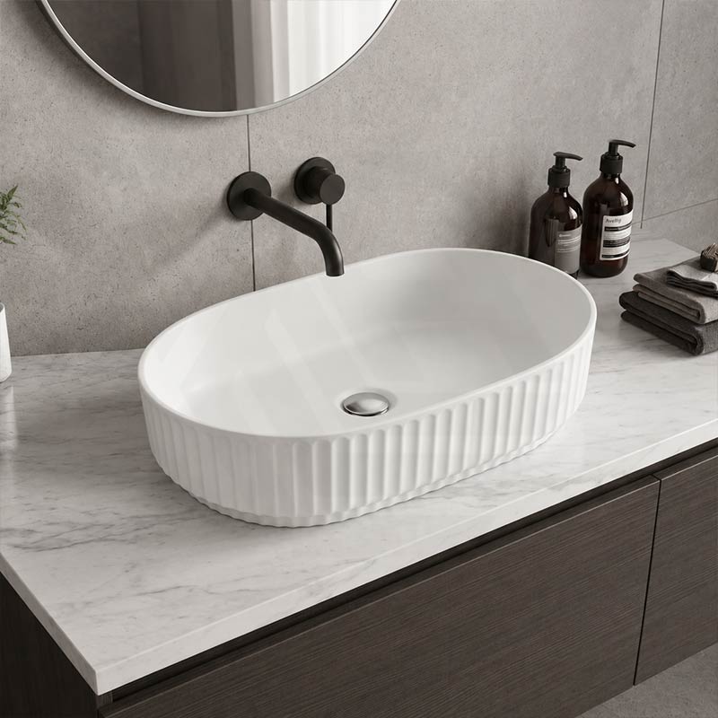 Infinity Fluted Oval Above Counter Ceramic Basin 500x330x135mm - In Various Colour