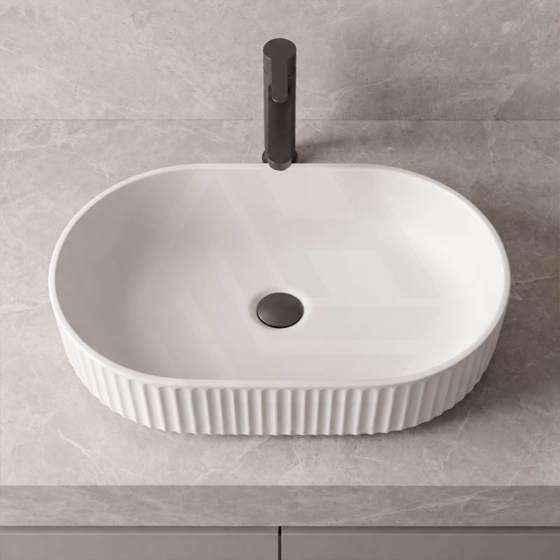 Infinity Fluted Oval Above Counter Ceramic Basin 500x330x135mm - In Various Colour
