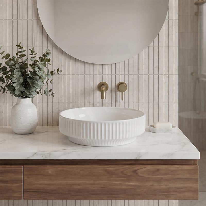 Infinity Ceramic Fluted Above Counter Basin 365x365x120mm - In Various Colour