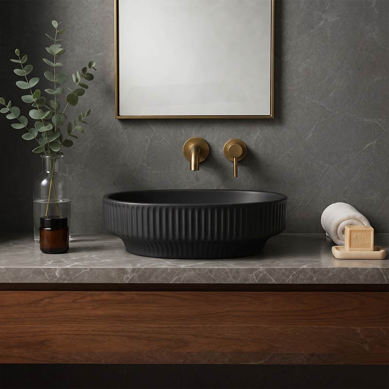 Infinity Ceramic Fluted Above Counter Basin 365x365x120mm - In Various Colour
