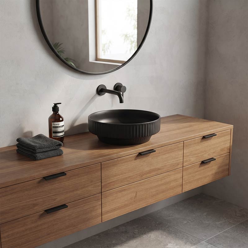 Infinity Ceramic Fluted Above Counter Basin 365x365x120mm - In Various Colour
