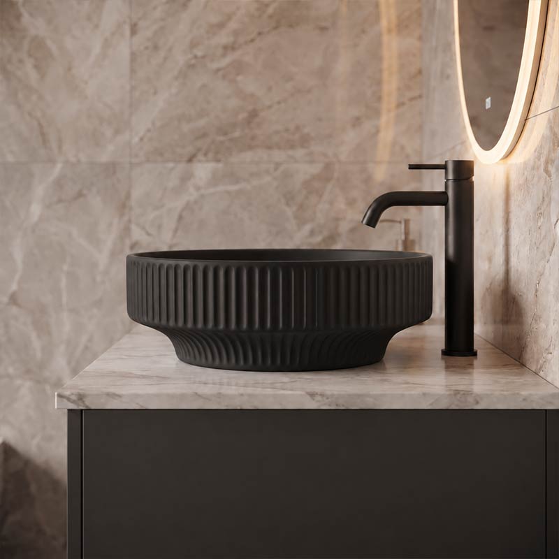 Infinity Ceramic Fluted Above Counter Basin 365x365x120mm - In Various Colour