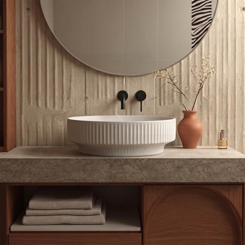 Infinity Ceramic Fluted Above Counter Basin 365x365x120mm - In Various Colour