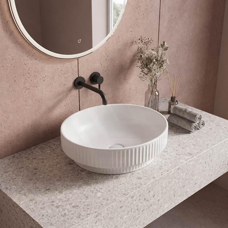 Infinity Ceramic Fluted Above Counter Basin 365x365x120mm - In Various Colour