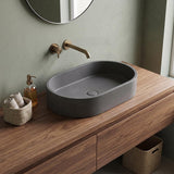 Infinity Oval Concrete Above Counter Basin NO Overflow Pop-up Waste Included 580x365x120mm - Matte Grey