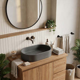 Infinity Oval Concrete Above Counter Basin NO Overflow Pop-up Waste Included 580x365x120mm - Matte Grey