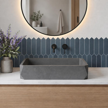 Rectangular Above Counter Concrete Basin Pop-up Waste Included 500x350x120mm - Matte Grey