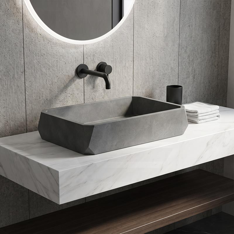 Rectangular Above Counter Concrete Basin Pop-up Waste Included 500x350x120mm - Matte Grey