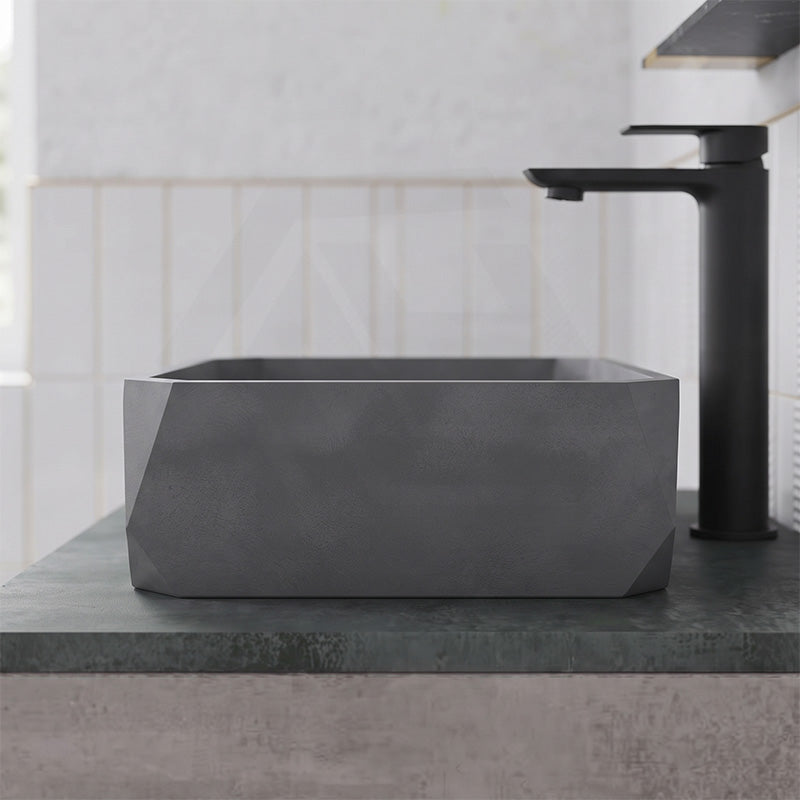 Rectangular Above Counter Concrete Basin Pop-up Waste Included 500x350x120mm - Matte Grey