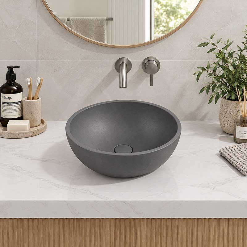 Round Above Counter Concrete Basin Waste Included 360mm - Matte Grey