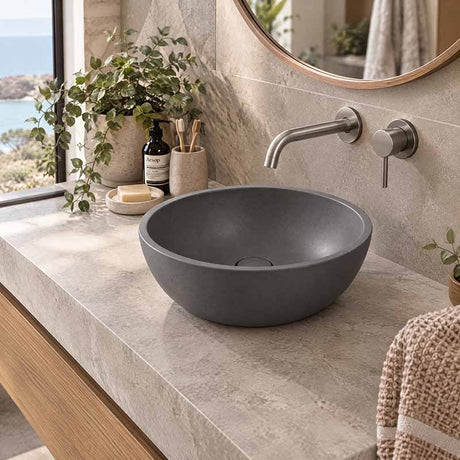 Round Above Counter Concrete Basin Waste Included 360mm - Matte Grey