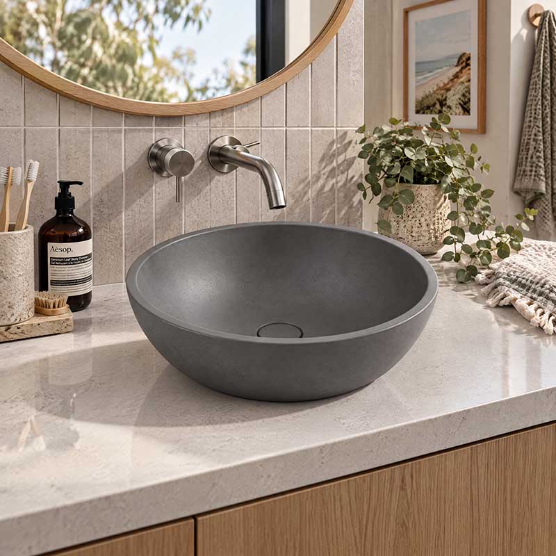Round Above Counter Concrete Basin Waste Included 360mm - Matte Grey