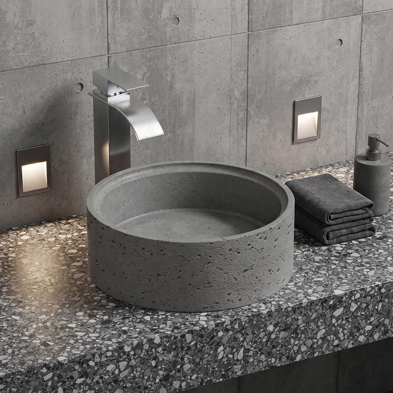 Round Above Counter Concrete Basin Waste Included 390x390x150mm - Matte Grey