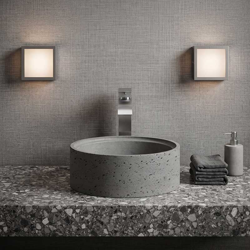 Round Above Counter Concrete Basin Waste Included 390x390x150mm - Matte Grey