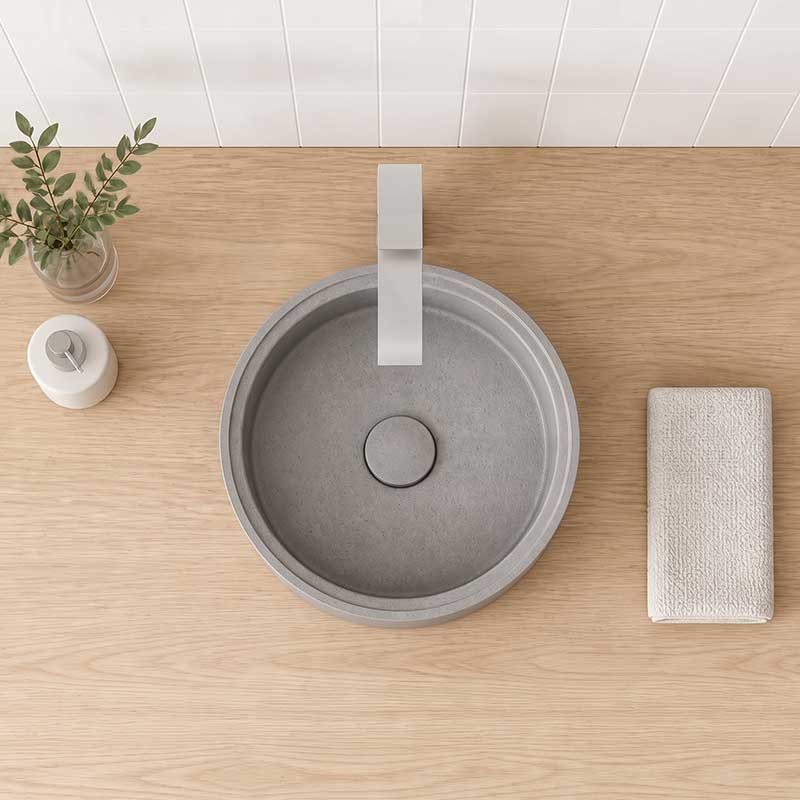 Round Above Counter Concrete Basin Waste Included 390x390x150mm - Matte Grey