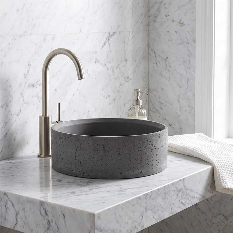 Round Above Counter Concrete Basin Waste Included 390x390x150mm - Matte Grey
