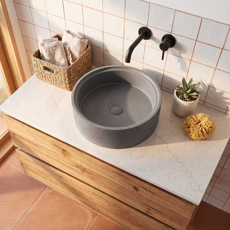 Round Above Counter Concrete Basin Waste Included 390x390x150mm - Matte Grey