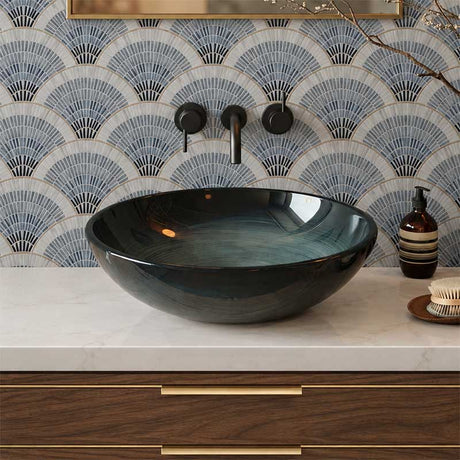 Above Counter Basin Round Bathroom Tempered Glass Antique Vintage Wash Art Basin 420x420x145mm - Multi Color