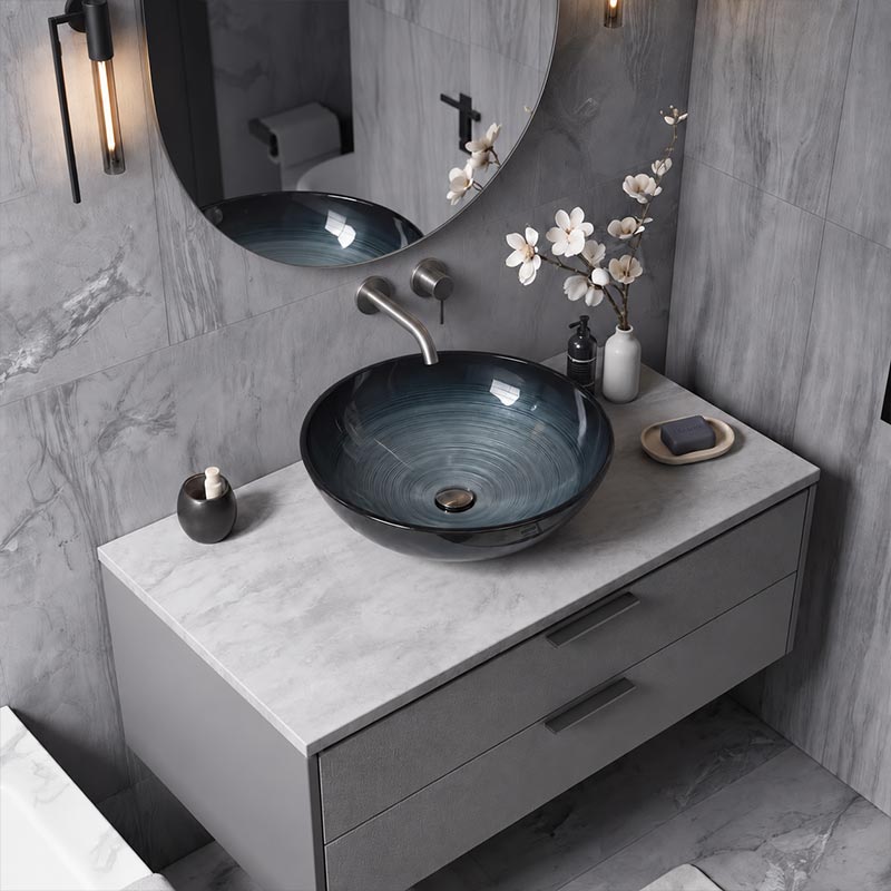 Above Counter Basin Round Bathroom Tempered Glass Antique Vintage Wash Art Basin 420x420x145mm - Multi Color