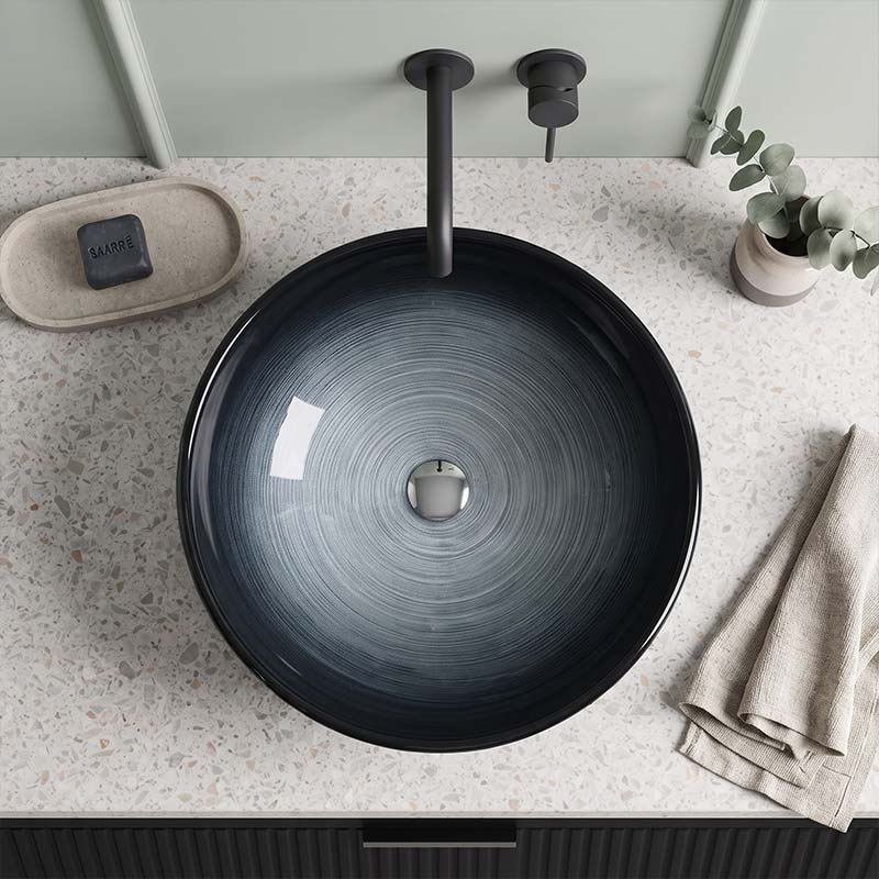Above Counter Basin Round Bathroom Tempered Glass Antique Vintage Wash Art Basin 420x420x145mm - Multi Color