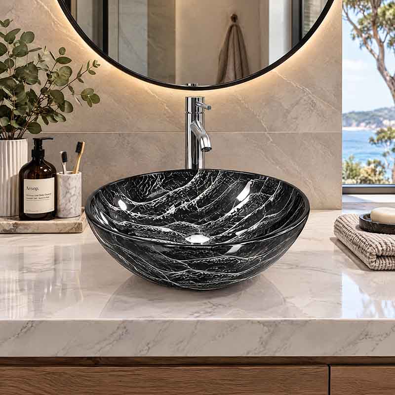 Above Counter Tempered Glass Art Basin Round Bathroom Antique Vintage Wash Basin 420x420x145mm