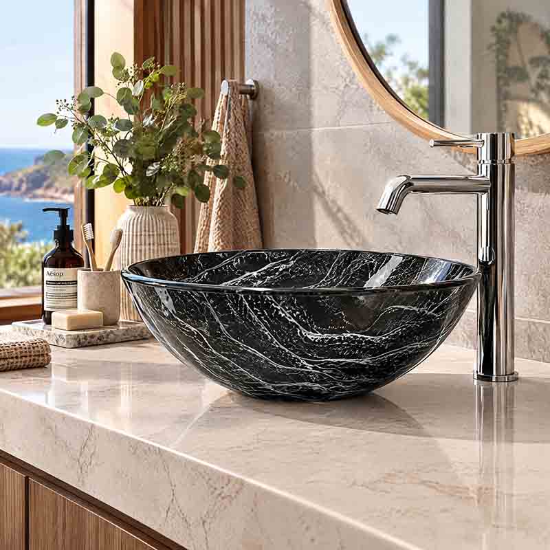 Above Counter Tempered Glass Art Basin Round Bathroom Antique Vintage Wash Basin 420x420x145mm
