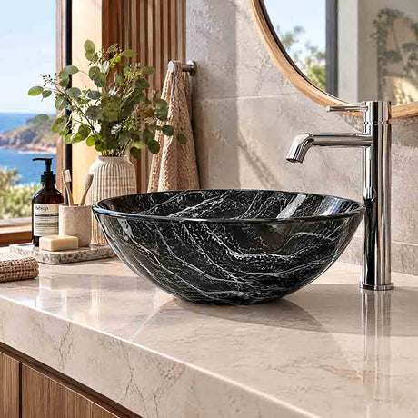 Above Counter Tempered Glass Art Basin Round Bathroom Antique Vintage Wash Basin 420x420x145mm
