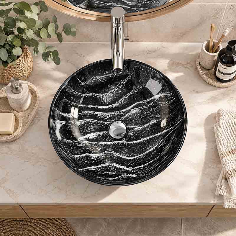Above Counter Tempered Glass Art Basin Round Bathroom Antique Vintage Wash Basin 420x420x145mm