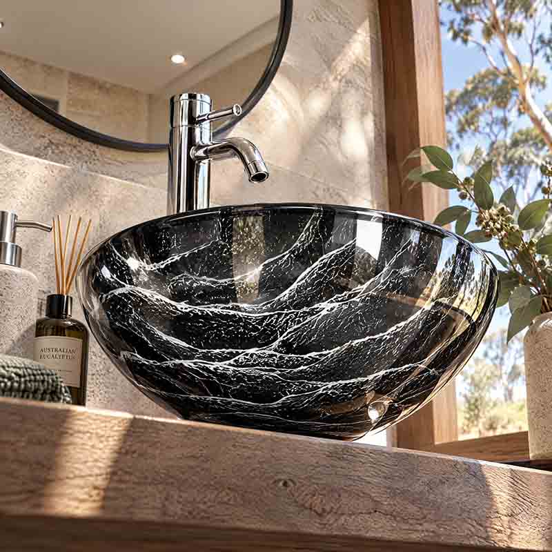 Above Counter Tempered Glass Art Basin Round Bathroom Antique Vintage Wash Basin 420x420x145mm