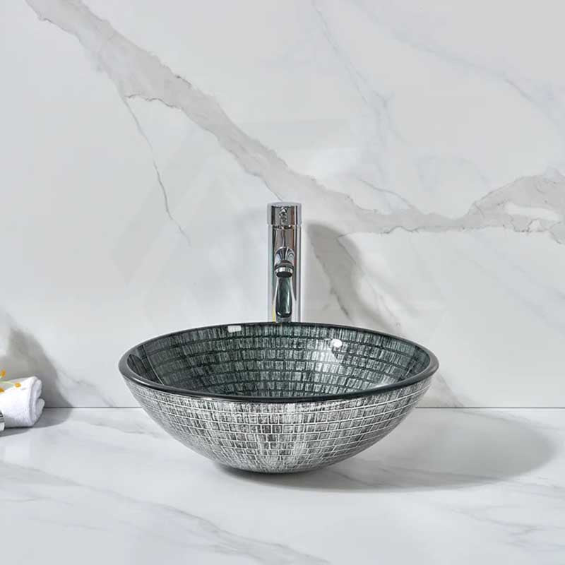 Above Counter Tempered Glass Basin Round Bathroom Antique Vintage Wash Art Basin 420x420x145mm