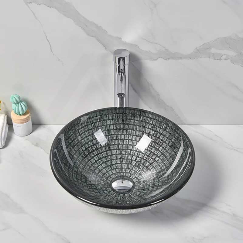 Above Counter Tempered Glass Basin Round Bathroom Antique Vintage Wash Art Basin 420x420x145mm