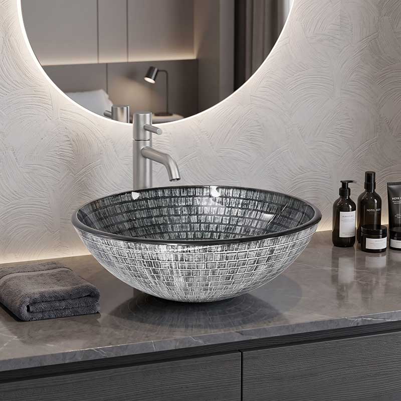 Above Counter Tempered Glass Basin Round Bathroom Antique Vintage Wash Art Basin 420x420x145mm