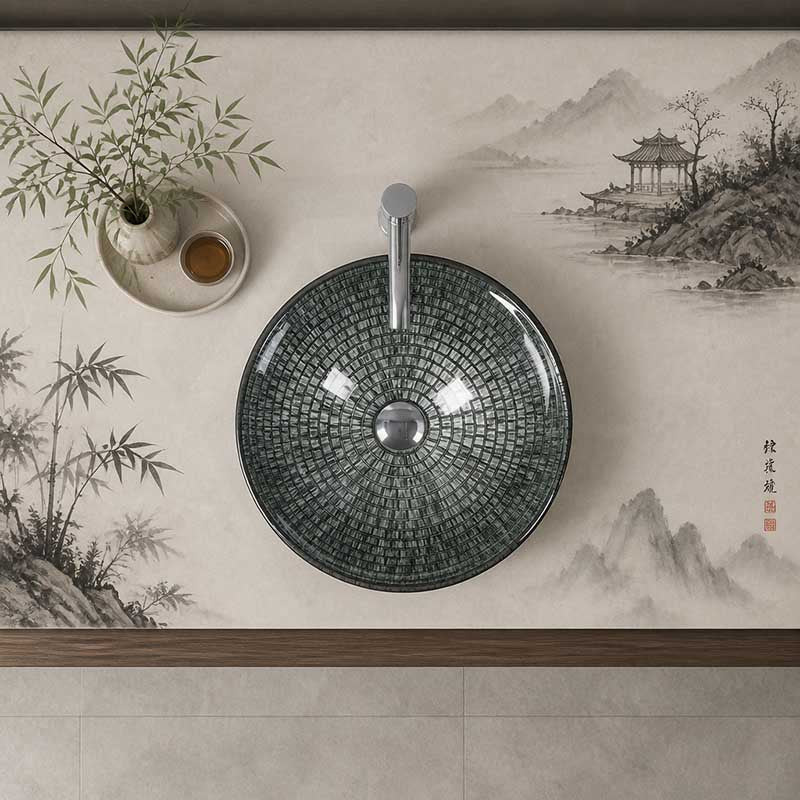 Above Counter Tempered Glass Basin Round Bathroom Antique Vintage Wash Art Basin 420x420x145mm