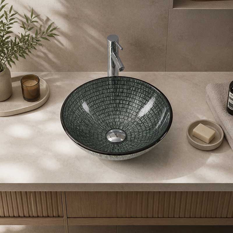 Above Counter Tempered Glass Basin Round Bathroom Antique Vintage Wash Art Basin 420x420x145mm