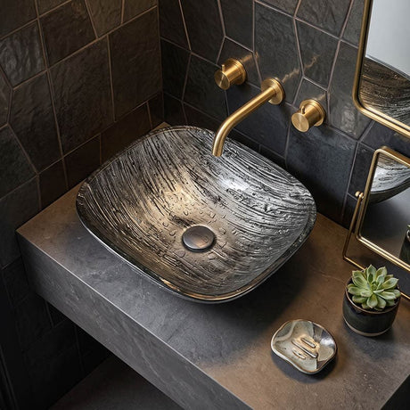 Above Counter Tempered Glass Art Basin Square Bathroom Antique Vintage Wash Basin 420x420x145mm