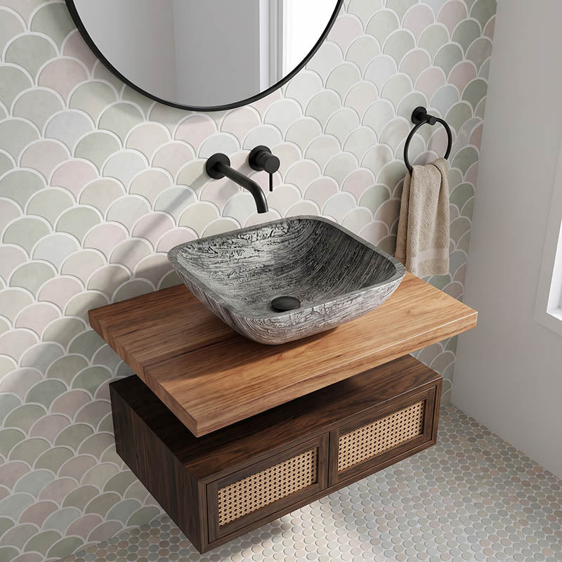 Above Counter Tempered Glass Art Basin Square Bathroom Antique Vintage Wash Basin 420x420x145mm
