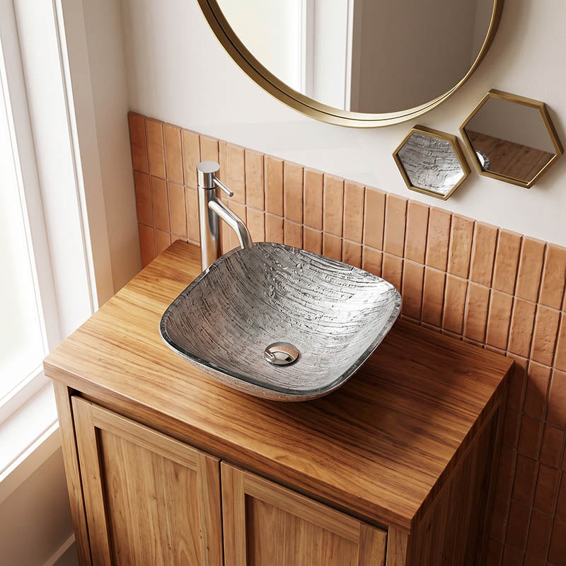 Above Counter Tempered Glass Art Basin Square Bathroom Antique Vintage Wash Basin 420x420x145mm