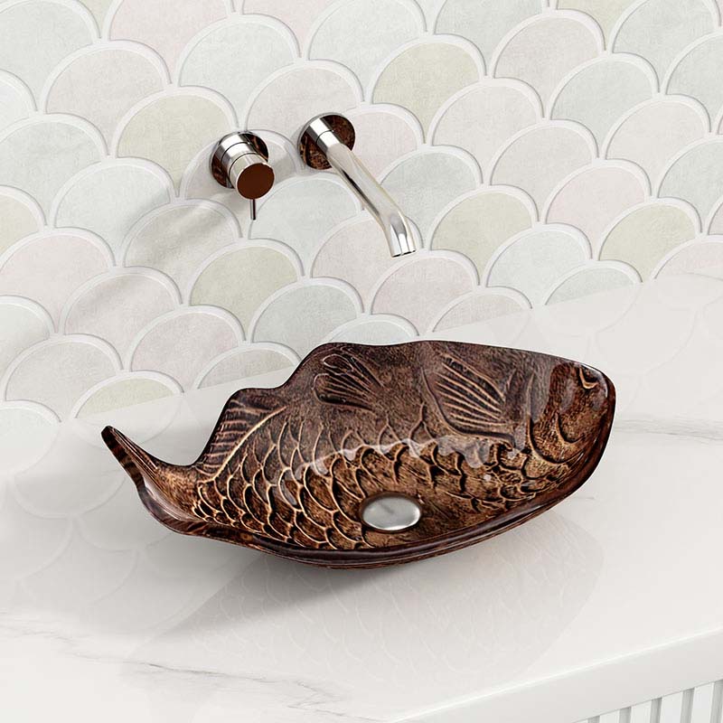 450x350x170mm Above Counter Glass Art Basin Special Fish Shape Bathroom Antique Vintage Wash Basin