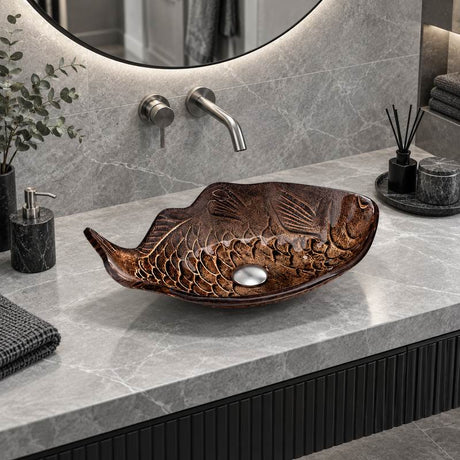 Special Fish Shape Above Counter Glass Art Basin Antique Vintage Wash Basin 450x350x170mm