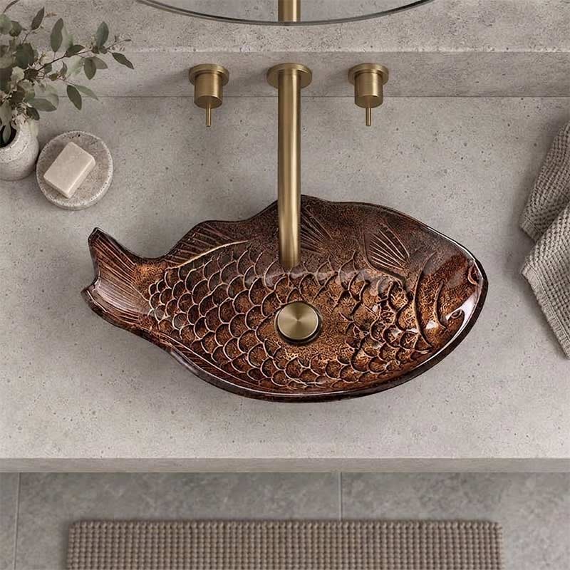 Special Fish Shape Above Counter Glass Art Basin Antique Vintage Wash Basin 450x350x170mm