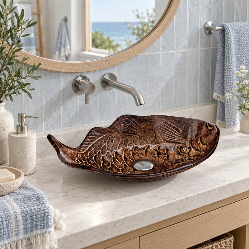 Special Fish Shape Above Counter Glass Art Basin Antique Vintage Wash Basin 450x350x170mm