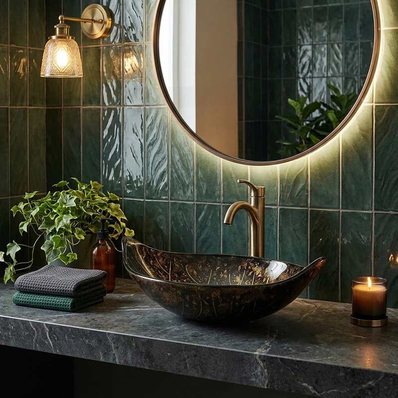 Above Counter Glass Art Basin Special Leaf Shape Bathroom Antique Vintage Wash Basin 590x380x145mm - Special Color