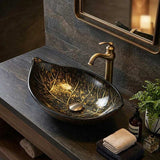 Above Counter Glass Art Basin Special Leaf Shape Bathroom Antique Vintage Wash Basin 590x380x145mm - Special Color