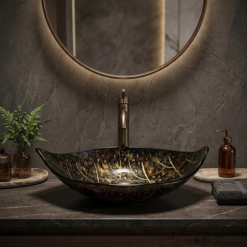 Above Counter Glass Art Basin Special Leaf Shape Bathroom Antique Vintage Wash Basin 590x380x145mm - Special Color