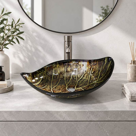 Above Counter Glass Art Basin Special Leaf Shape Bathroom Antique Vintage Wash Basin 590x380x145mm - Special Color